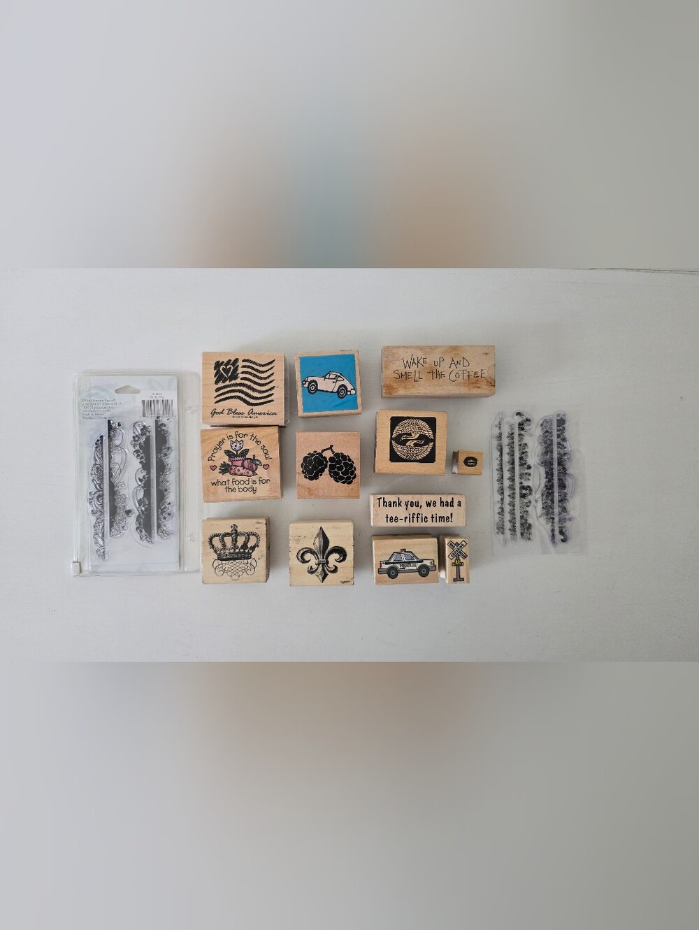 Assorted Rubber Stamp Lot – Wood Mounted & Clear Decorative Stamps